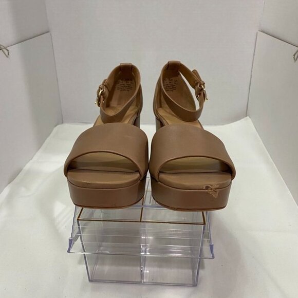 Naturalizer Platform Block Heel Sandals Tan Nude Leather Size 8 - Picture 6 of 12